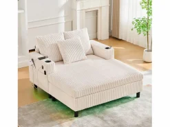 Merax Sofá cama de 3 plazas - 142 x 128 x 85 cm - con portavasos + puertos USB + LED - terciopelo - Beige Sale