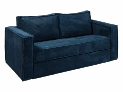 Vente-unique Sofá cama de 3 plazas con apertura italiana de pana beige LORETO Azul oscuro Outlet
