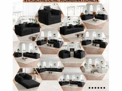 Hauss Spole Sofás Club|Sofá cama de 3 plazas con conversión exprés en tela de chenilla negra - Múltiples combinaciones