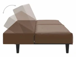 Sofá cama de 2 plazas cuero sintético marrón^Clicnbuy
