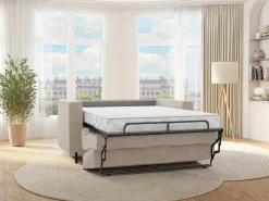Vente-unique Sofá cama de 4 plazas de apertura rápida de tela colchón de 20 cm ELORYA Beige