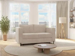 Vente-unique Sofá cama de 4 plazas de apertura rápida de tela colchón de 20 cm ELORYA Beige