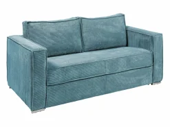 Vente-unique Sofá cama de 3 plazas de apertura rápida de pana beige LORETO Azul turquesa Discount