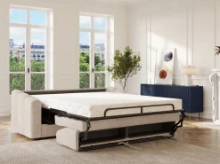 Vente-unique Sofá cama de 3 plazas de apertura rápida en tela texturizada colchón de 22 cm DARIELO Beige Discount