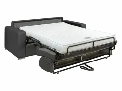 Vente-unique Sofá cama de 3 plazas de cuero - Sofá cama de 140 cm - Colchón de 14 cm - CALITO Gris