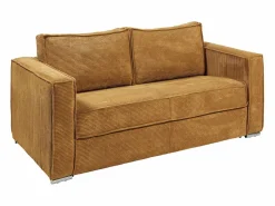 Vente-unique Sofá De Terciopelo|Sofá - 3 Plazas|Sofá cama de 3 plazas de pana amarillo lamas 22cm LORETO