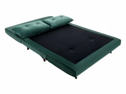 Vente-unique Sofá cama de 2 plazas de terciopelo de estilo joven URIBIA. Verde pino Clearance