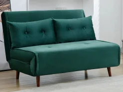 Vente-unique Sofá cama de 2 plazas de terciopelo de estilo joven URIBIA. Verde pino Clearance