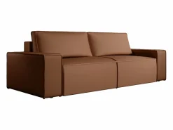 Vente-unique Sofá cama de 4 plazas de tela efecto cuero color marrón AMELIA Marru00f3n Online