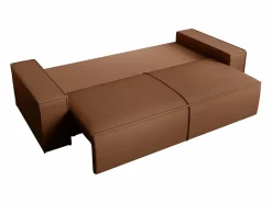 Vente-unique Sofá cama de 4 plazas de tela efecto cuero color marrón AMELIA Marru00f3n Online