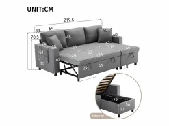 Hauss Spole Sofá cama de 3 plazas en L con función de dormir - Chaise longue con almacenaje - Lino oscuro Gris