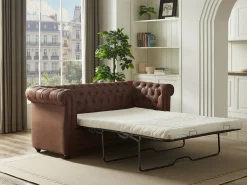 Sofá cama de 3 plazas en microfibra con aspecto de cuero envejecido CHESTERFIELD^Vente-unique Clearance