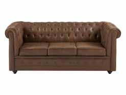 Sofá cama de 3 plazas en microfibra con aspecto de cuero envejecido CHESTERFIELD^Vente-unique Clearance
