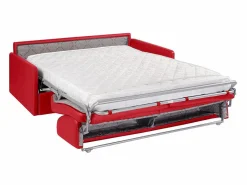 Vente-unique Sofá cama de 4 plazas tipo italiano de piel sintética - Colchón de espuma 14 cm - CALIFE Rojo New