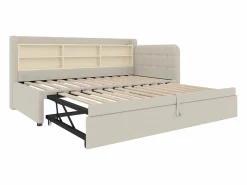 OKWISH Cama Diván|Sofá cama de 90/180 x 200 cm, color lino, extraíble con espacio de almacenaje y puerto USB (sin colchón)