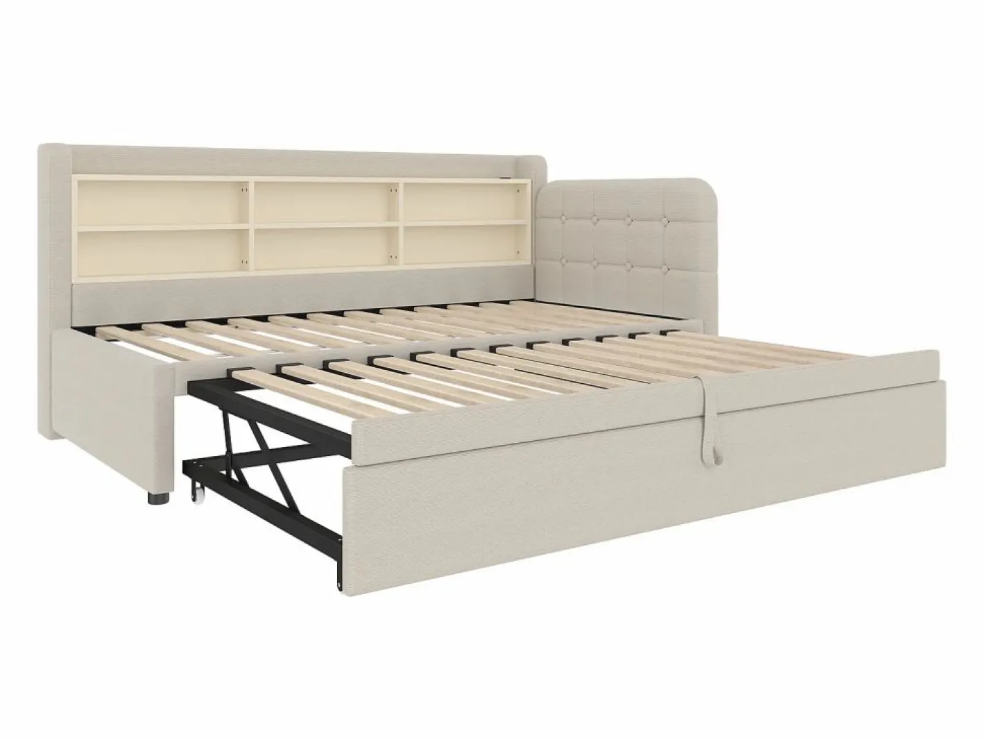 OKWISH Cama Diván|Sofá cama de 90/180 x 200 cm, color lino, extraíble con espacio de almacenaje y puerto USB (sin colchón)