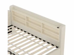 OKWISH Cama Diván|Sofá cama de 90/180 x 200 cm, color lino, extraíble con espacio de almacenaje y puerto USB (sin colchón)