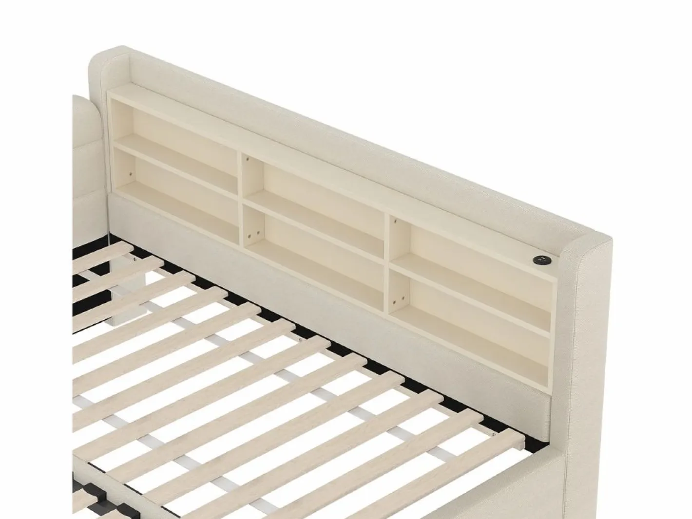 OKWISH Cama Diván|Sofá cama de 90/180 x 200 cm, color lino, extraíble con espacio de almacenaje y puerto USB (sin colchón)
