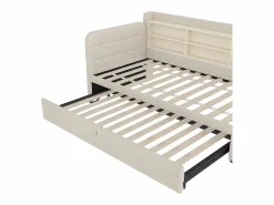 OKWISH Cama Diván|Sofá cama de 90/180 x 200 cm, color lino, extraíble con espacio de almacenaje y puerto USB (sin colchón)