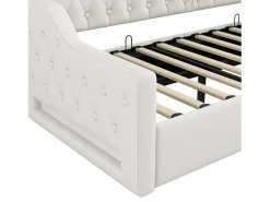 Sofá cama de 90 x 200 cm, lino , canapé con tira de luz LED y somier (colchón no incluido)^OKWISH Hot