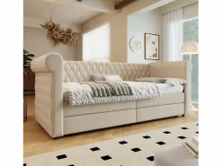 OKWISH Cama Diván|Sofá cama de 90 x 200 cm, lino , cama infantil con dos cajones y somier, sin colchón