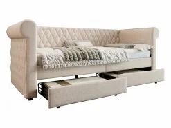 OKWISH Cama Diván|Sofá cama de 90 x 200 cm, lino , cama infantil con dos cajones y somier, sin colchón
