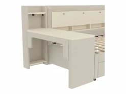 Sofá cama de 90 x 200 cm, lino , cama para adulto con escritorio, 2 cajones y puerto USB (sin colchón)^OKWISH