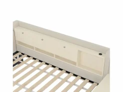 Sofá cama de 90 x 200 cm, lino , cama para adulto con escritorio, 2 cajones y puerto USB (sin colchón)^OKWISH