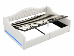 Sofá cama de 140 x 200 cm, lino , canapé con tira de luz LED y somier (colchón no incluido)^OKWISH