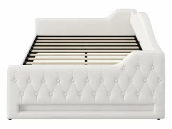 Sofá cama de 140 x 200 cm, lino , canapé con tira de luz LED y somier (colchón no incluido)^OKWISH