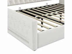Sofá cama de 140 x 200 cm, lino , canapé con tira de luz LED y somier (colchón no incluido)^OKWISH