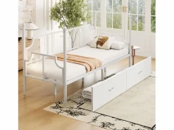 ModernLuxe Sofá cama de hierro forjado 90x200 cm - con 2 cajones - estructura metálica - con compartimento de almacenamiento - Blanco Clearance