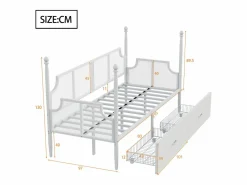 ModernLuxe Sofá cama de hierro forjado 90x200 cm - con 2 cajones - estructura metálica - con compartimento de almacenamiento - Blanco Clearance