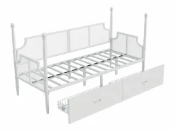 ModernLuxe Sofá cama de hierro forjado 90x200 cm - con 2 cajones - estructura metálica - con compartimento de almacenamiento - Blanco Clearance