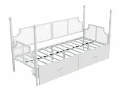 ModernLuxe Sofá cama de hierro forjado 90x200 cm - con 2 cajones - estructura metálica - con compartimento de almacenamiento - Blanco Clearance