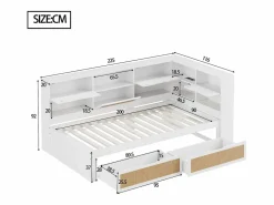 ModernLuxe Sofá cama de madera maciza 90×200 cm - con 2 cajones - múltiples almacenamientos - con puerto de carga - (sin colchón) Blanco Hot