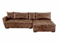 Vente-unique Sofá cama de microfibra marrón ángulo derecho ROMANE Marru00f3n Clearance