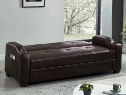 Vente-unique Sofá cama de piel sintética en color marrón MIRELLA Marru00f3n chocolate Outlet
