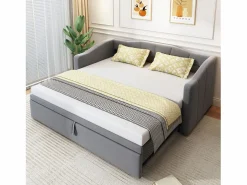 ModernLuxe Sofá cama de terciopelo 180x200 cm - con cama nido - somier de láminas - ​​​ Gris Discount