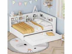 Hauss Spole Sofá cama doble 140x200cm y cama nido 90x190cm con puerto USB y múltiples espacios de almacenaje, sin colchón Blanco