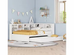 Hauss Spole Sofá cama doble 140x200cm y cama nido 90x190cm con puerto USB y múltiples espacios de almacenaje, sin colchón Blanco