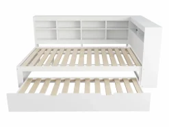 Hauss Spole Sofá cama doble 140x200cm y cama nido 90x190cm con puerto USB y múltiples espacios de almacenaje, sin colchón Blanco