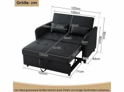 KOMHTOM Sofá De Piel|Sofá cama doble plegable, respaldo ajustable, material PU resistente al agua,