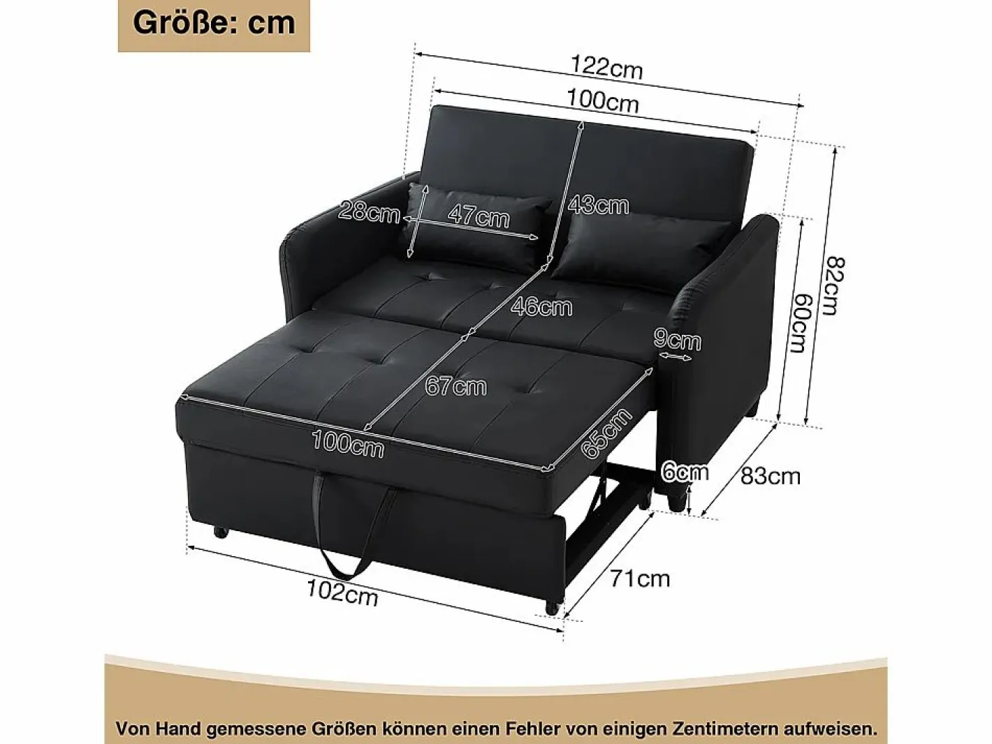 KOMHTOM Sofá De Piel|Sofá cama doble plegable, respaldo ajustable, material PU resistente al agua,