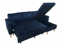 Happy Garden Sofá cama esquinero de 3 plazas JAMES en terciopelo Azul Discount