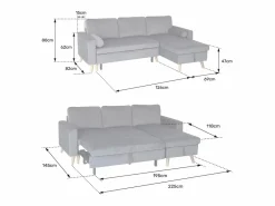 Happy Garden Sofá Vintage|Sofá cama esquinero de 3 plazas JAMES de terciopelo