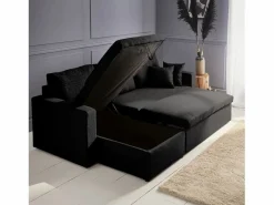 Sweeek Sofá cama esquinero reversible de 3 plaza Negro Hot