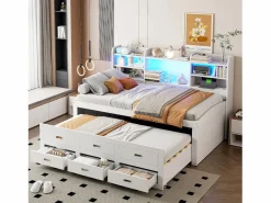 Sofá cama extraíble - 90 x 200 cm + 90 x 190 cm - con LED + 3 cajones + mesita de noche + USB + Tipo C - aglomerado + MDF -^Merax