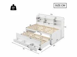 Sofá cama extraíble - 90 x 200 cm + 90 x 190 cm - con LED + 3 cajones + mesita de noche + USB + Tipo C - aglomerado + MDF -^Merax