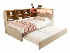 Merax Cama Diván|Sofá cama extraíble tapizado - 90 x 200 cm + 90 x 190 cm - LED y enchufes - con almacenaje - Tejido de franela -